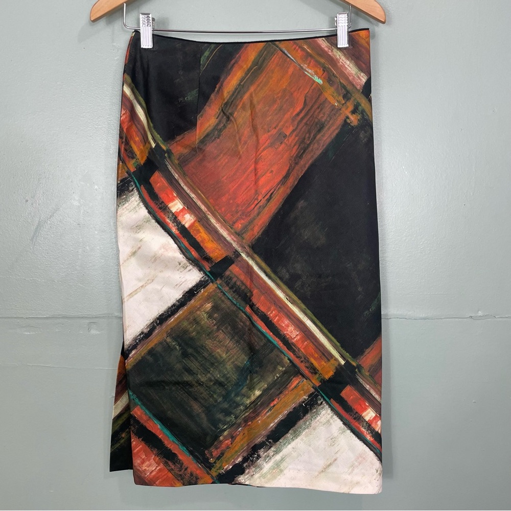 Lafayette‎ 148 New York Revelin Pencil Skirt in Burgundy Abstract Patter Size 4